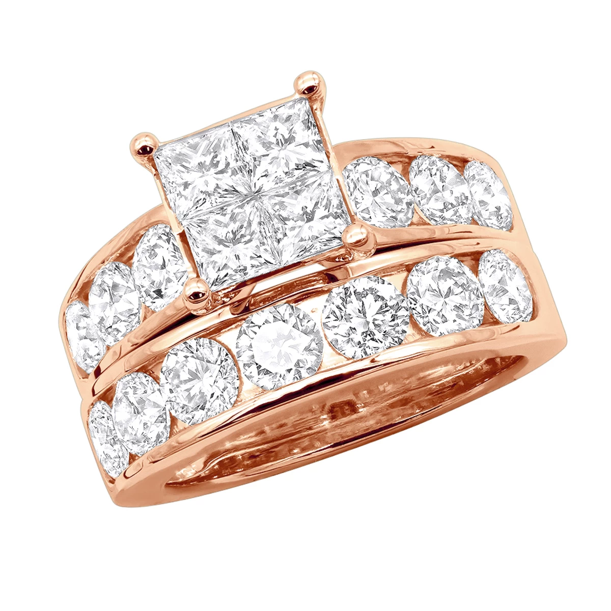 Round And Princess Cut Large Diamond Engagement Ring Set 4ct 14K White Gold 5 Round And Princess Cut Large Diamond Engagement Ring Set 4ct 14K White Gold - Image 3