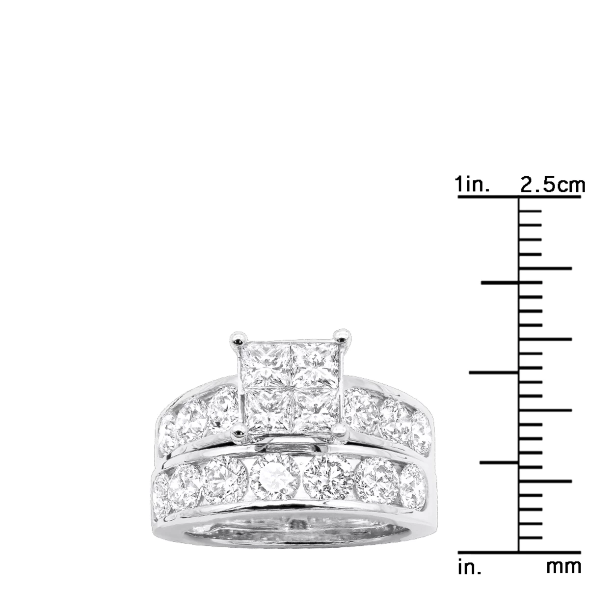 Round And Princess Cut Large Diamond Engagement Ring Set 4ct 14K White Gold 10 Round And Princess Cut Large Diamond Engagement Ring Set 4ct 14K White Gold - Image 8