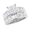 Round And Princess Cut Large Diamond Engagement Ring Set 4ct 14K White Gold