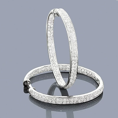Large Hoops 14K White Gold Inside Out Diamond Hoop Earrings 3.47 3 Large Hoops 14K White Gold Inside Out Diamond Hoop Earrings 3.47