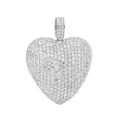 Large Pave Diamond Heart Pendant 10ct 14K White Gold