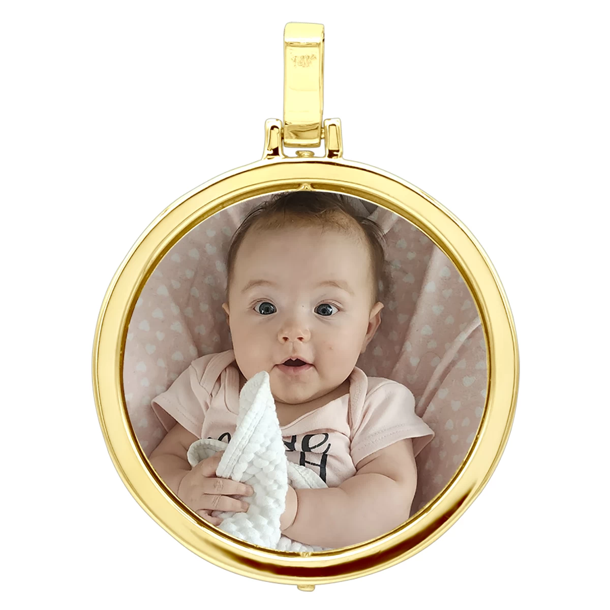 Large Personalized Diamond Circle Photo Pendant 14K Yellow Gold Round Picture Medallion 7 Large Personalized Diamond Circle Photo Pendant 14K Yellow Gold Round Picture Medallion - Image 5