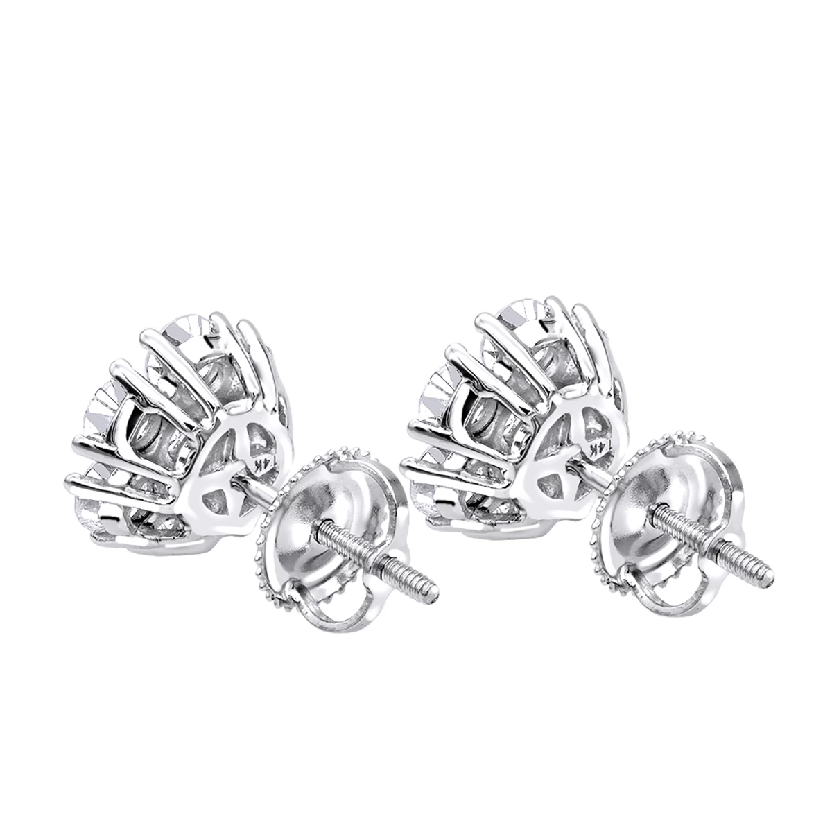 Luxurman 1 1/2ct Diamond Flower Cluster Earrings Studs 14K White Gold 6 Luxurman 1 1/2ct Diamond Flower Cluster Earrings Studs 14K White Gold - Image 4