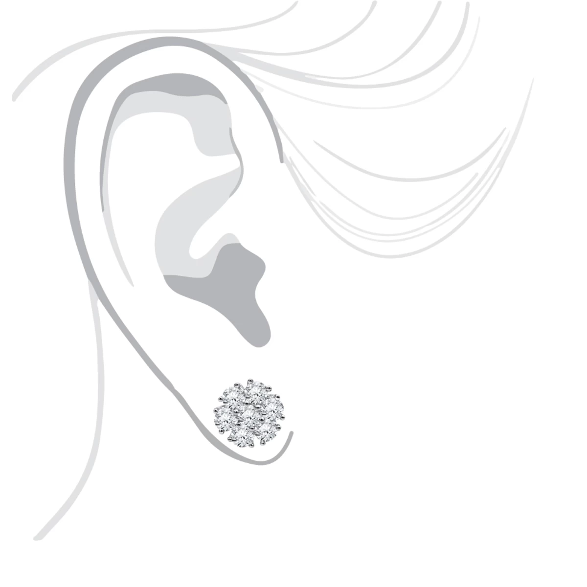 Luxurman 1 1/2ct Diamond Flower Cluster Earrings Studs 14K White Gold 7 Luxurman 1 1/2ct Diamond Flower Cluster Earrings Studs 14K White Gold - Image 5