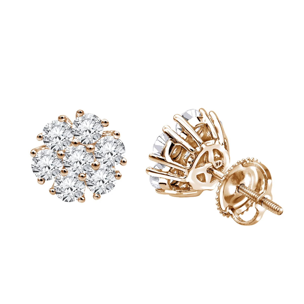 Luxurman 1 1/2ct Diamond Flower Cluster Earrings Studs 14K White Gold 5 Luxurman 1 1/2ct Diamond Flower Cluster Earrings Studs 14K White Gold - Image 3