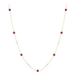 Luxurman 14K Yellow Gold Ladies Chain Necklace With Rubies By The Yard 1.6ct 16in
