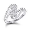 LUXURMAN Unique Women's 14K White Gold 2 Cluster Diamond Ring 0.8ct