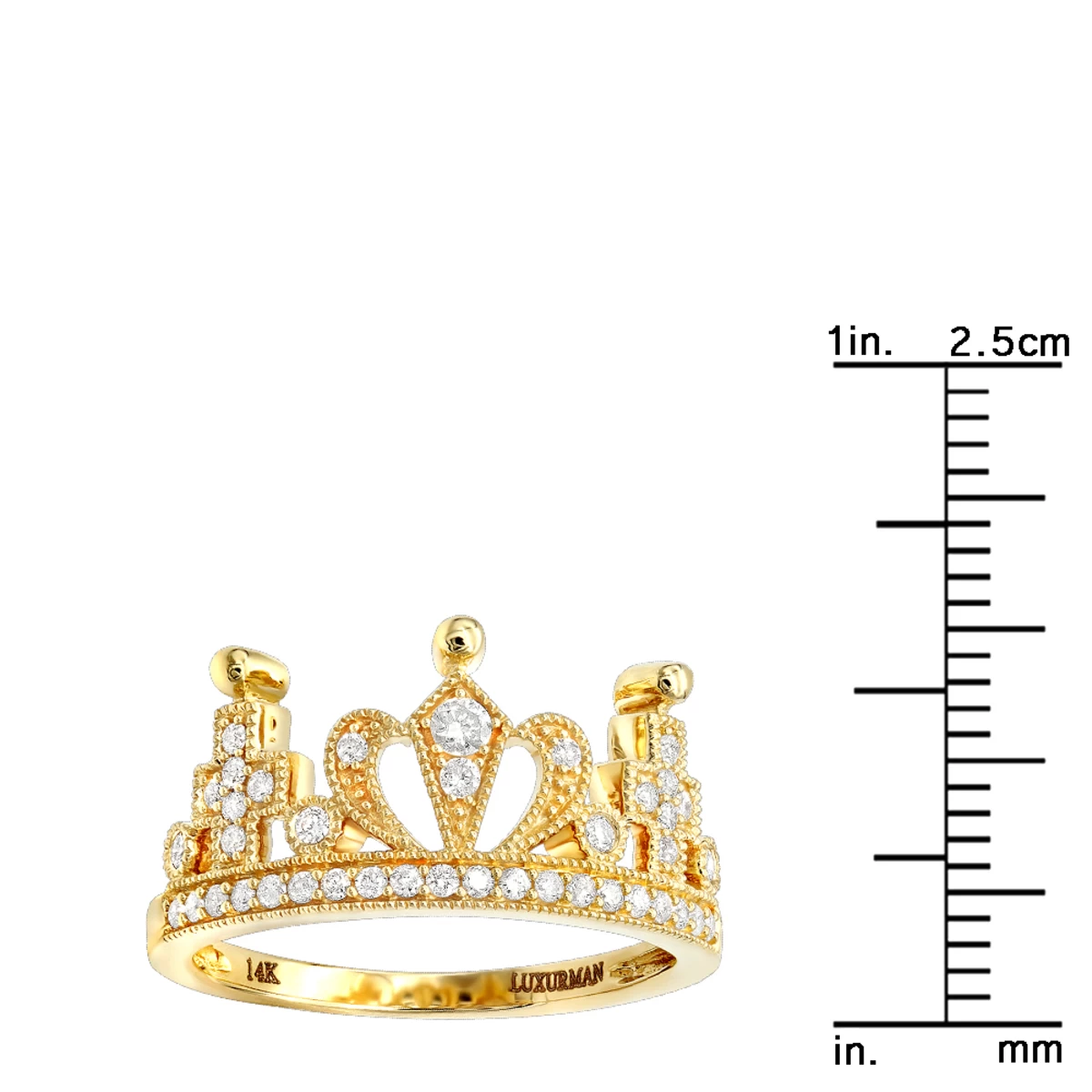 Luxurman Women's 14K Yellow Gold Queen Crown Ring With Diamonds 0.35ct 8 Luxurman Women's 14K Yellow Gold Queen Crown Ring With Diamonds 0.35ct - Image 6
