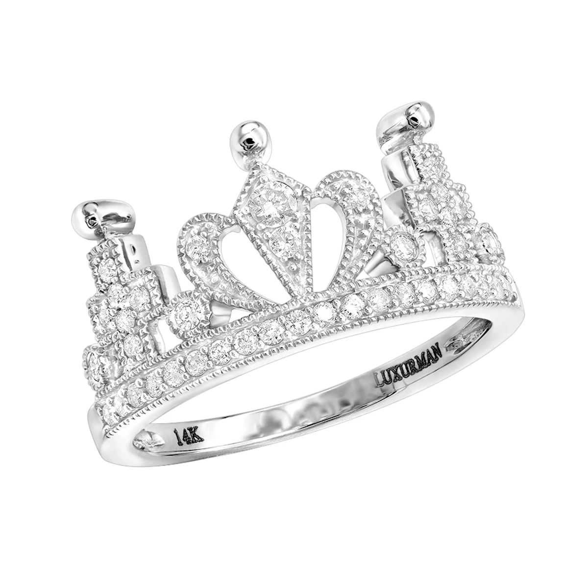 Luxurman Women's 14K Yellow Gold Queen Crown Ring With Diamonds 0.35ct 4 Luxurman Women's 14K Yellow Gold Queen Crown Ring With Diamonds 0.35ct - Image 2