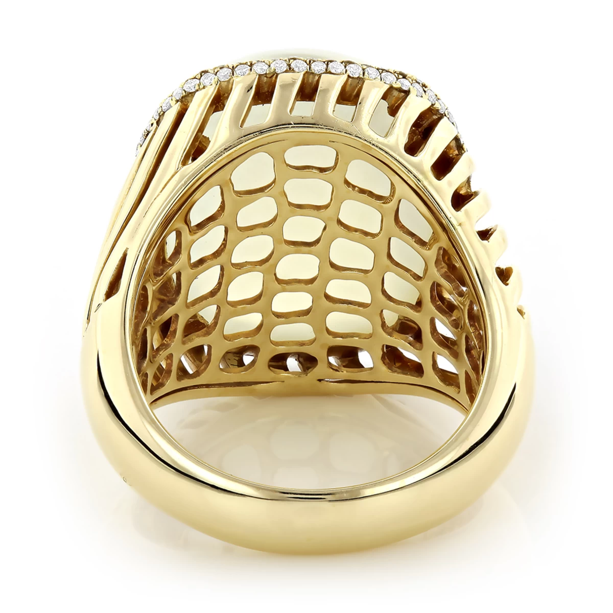 Moonstone 14K Yellow Gold Diamond White Moonstone Ring 17.2 6 Moonstone 14K Yellow Gold Diamond White Moonstone Ring 17.2 - Image 4