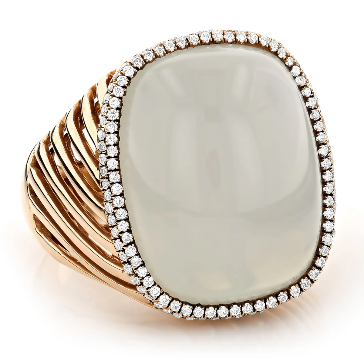 Moonstone 14K Yellow Gold Diamond White Moonstone Ring 17.2 5 Moonstone 14K Yellow Gold Diamond White Moonstone Ring 17.2 - Image 3