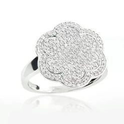 Pave Diamond Flower Ring 0.58ct 14K White Gold