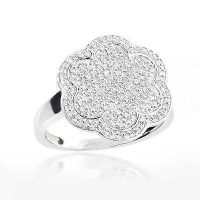 Pave Diamond Flower Ring 0.58ct 14K White Gold 3 Pave Diamond Flower Ring 0.58ct 14K White Gold