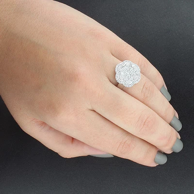 Pave Diamond Flower Ring 0.58ct 14K White Gold 5 Pave Diamond Flower Ring 0.58ct 14K White Gold - Image 3