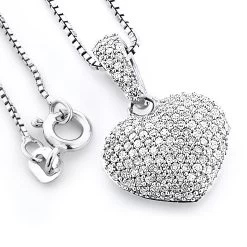 Pave Diamond Heart Pendant 0.48ct Sterling Silver