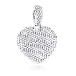 1 Carat Pave Diamond Heart Pendant 14K White Gold