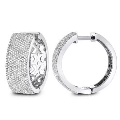 Pave Diamond Hoop Earrings 1.75ct 14K White Gold