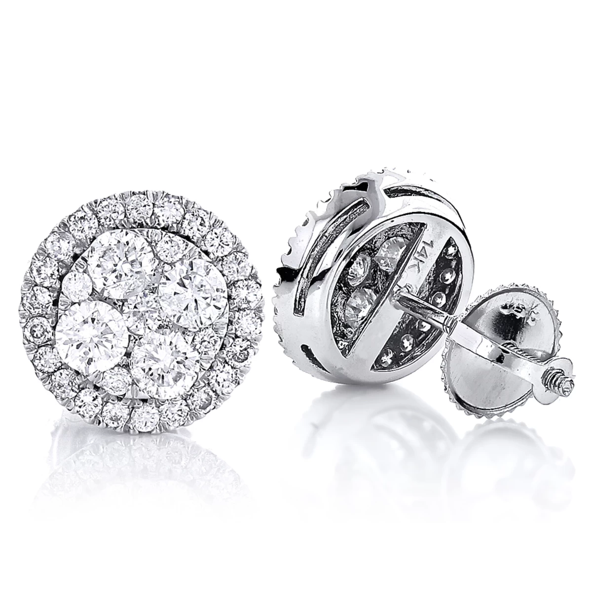 Pave Diamond Stud Cluster Earrings 1.46ct 14K White Gold 3 Pave Diamond Stud Cluster Earrings 1.46ct 14K White Gold