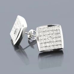 Pave Diamond Stud Earrings 0.45ct 14K White Gold