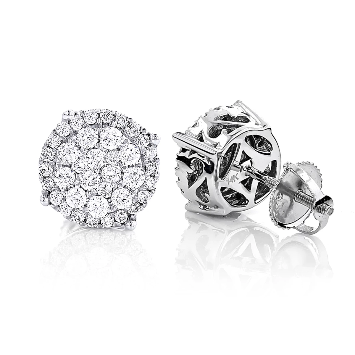Pave Diamond Stud Earrings 0.9ct 14K White Gold 3 Pave Diamond Stud Earrings 0.9ct 14K White Gold