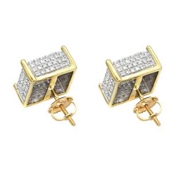 1 Carat Pave Diamond Stud Earrings 10K Yellow Gold Cube Shape -Fashion Accessories Shop pave diamond stud earrings 10k 095ct p 43212 backye