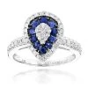 Pear Shape Design Sapphire And Diamond Engagement Ring For Women 1 Carat TW