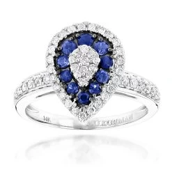 Pear Shape Design Sapphire And Diamond Engagement Ring For Women 1 Carat TW