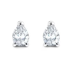 Pear Shape Diamond Stud Earrings 3/4 Carat 14K White Gold 3 Prong Setting