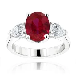 Unique 3 Stone Platinum Diamond And Ruby Engagement Ring