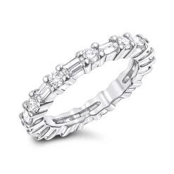 Platinum Round And Baguette Cut Diamonds Eternity Band 1.56ct