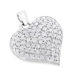 Ladies Puffed 14K White Gold Diamond Heart Pendant 1.5ct