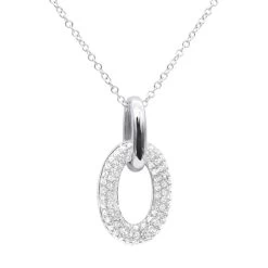 14K White Gold Pave Diamond Oval Pendant Necklace For Women 0.5 Carat