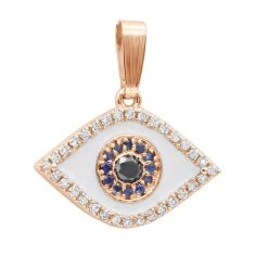 14K Yellow Gold White Black Diamond & Sapphire Evil Eye Pendant Enamel Charm -Fashion Accessories Shop real 14k gold white black diamond sapphire evil eye pendant enamel charm 018020 ro