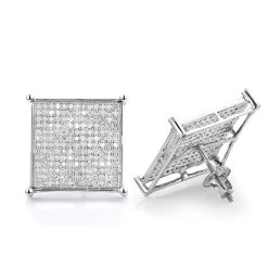 10K White Gold Hip Hop Diamond Earrings 1.13ct