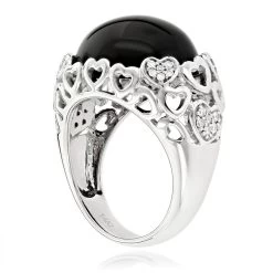 Right Hand Diamond Fashion Luxurman Onyx And Hearts Ring 14K White Gold -Fashion Accessories Shop right hand diamond fashion rings luxurman onyx and hearts ring 14k gold backwh