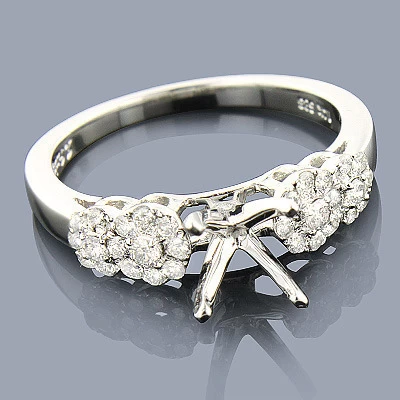 Round Diamond Engagement Ring Setting 0.38ct 14K White Gold 3 Round Diamond Engagement Ring Setting 0.38ct 14K White Gold