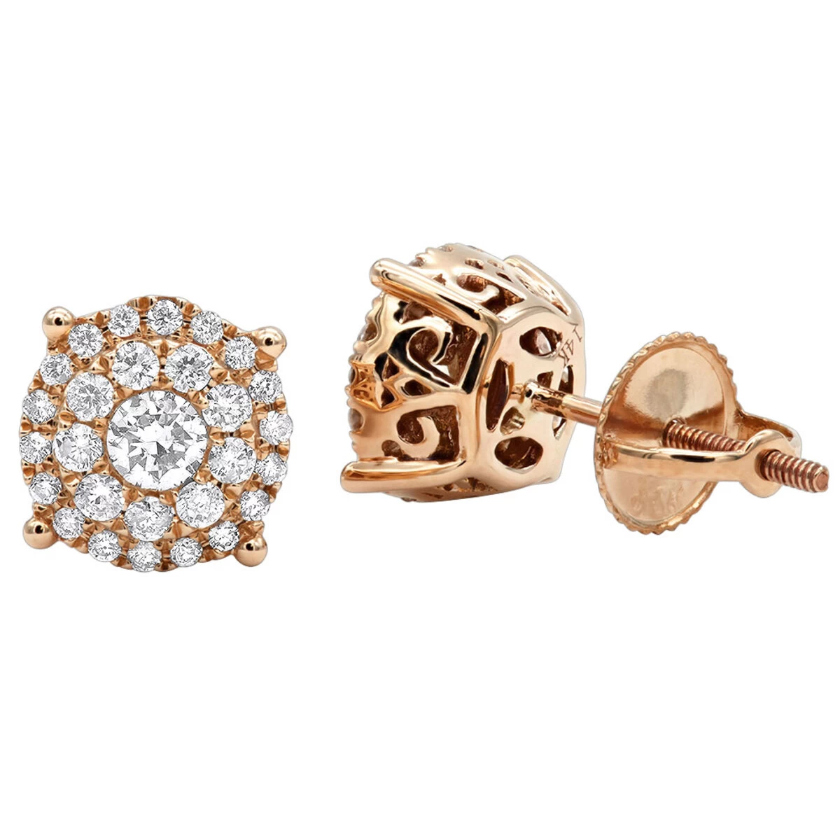 Round Diamond Stud Earrings 14K Rose Gold 0.76ct Pave Cluster Design 7 Round Diamond Stud Earrings 14K Rose Gold 0.76ct Pave Cluster Design - Image 5
