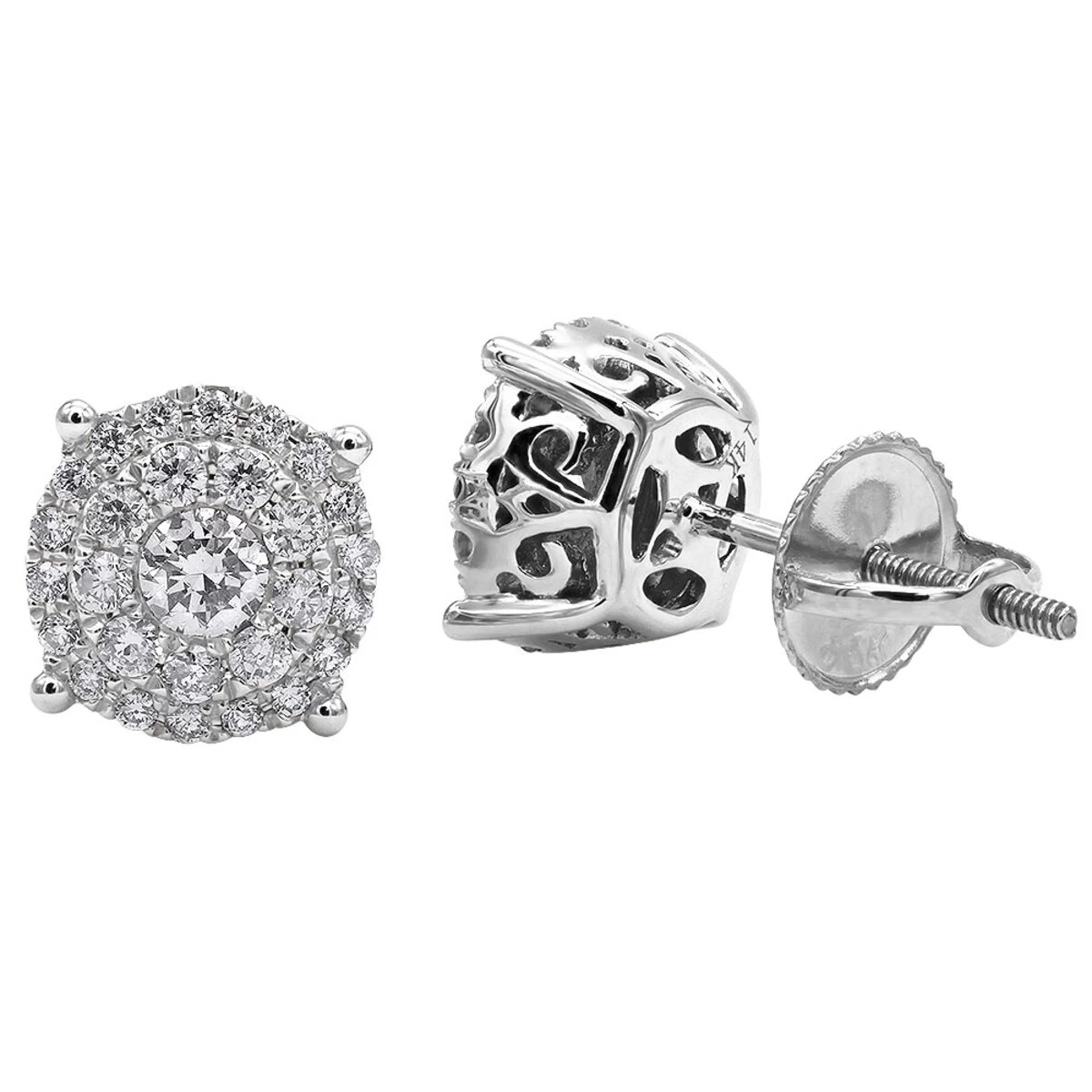 Round Diamond Stud Earrings 14K Rose Gold 0.76ct Pave Cluster Design 6 Round Diamond Stud Earrings 14K Rose Gold 0.76ct Pave Cluster Design - Image 4