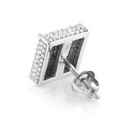 Single 10K White Gold Square Men's Diamond Stud Earring 0.6ct Pave Diamonds -Fashion Accessories Shop single 10k gold square mens diamond stud earring 06ct pave diamonds backwh