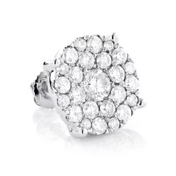 Single Oversized Cluster Men's 18K Rose Gold Round Diamond Stud Earring 2ct