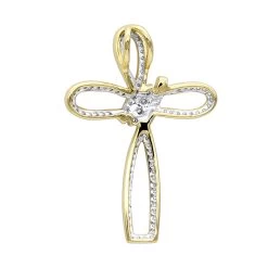 Small 14K Yellow Gold Diamond Cross Pendant For Women Fancy Bow Design 0.36ct -Fashion Accessories Shop small 14k gold diamond cross pendant for women fancy bow design 036ct backye