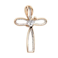 Small 14K Yellow Gold Diamond Cross Pendant For Women Fancy Bow Design 0.36ct -Fashion Accessories Shop small 14k gold diamond cross pendant for women fancy bow design 036ct ro 1