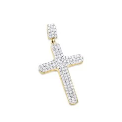 Small 14K Yellow Gold Diamond Cross Pendant Necklace 0.40ct