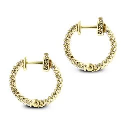 Small 14K Yellow Gold Inside Out Diamond Hoop Earrings 0.9ct -Fashion Accessories Shop small 14k gold inside out diamond hoop earrings 110ct p 6259 backye