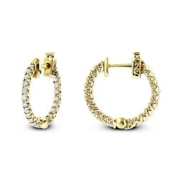 Small 14K Yellow Gold Inside Out Diamond Hoop Earrings 0.9ct