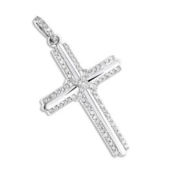 Small Diamond Crosses 14K White Gold Designer Cross Pendant 0.30ct