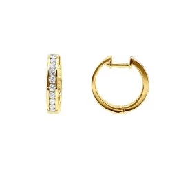 Small Diamond Hoop Earrings For Men And Women 1/2ct Huggies 14K Yellow Gold 15mm