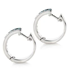 Small Hoop Blue Diamond Earrings 0.55ct 14K White Gold Huggies -Fashion Accessories Shop small hoop blue diamond earrings 055ct 14k gold huggies backwh