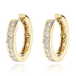 Small 14K Yellow Gold Inside Out Diamond Huggie Earrings 1.2ct