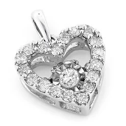 Small Ladies Diamond Heart Necklace 0.36ct Dancing Diamond Pendant